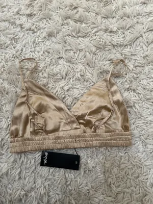 Nasty Gal Champagne Gold Silk Bralette thumbnail 4