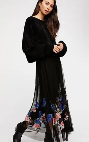 Free People Black Floral sheer skirt leggings thumbnail 1