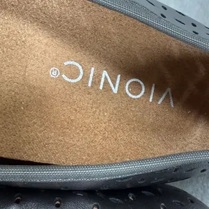 Vionic Caroll Ballet Flat Gunmetal Metallic Perforated Leather Orthotic Shoes 7 thumbnail 4