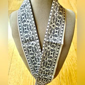 New Black and White Printed Silk Satin Scarf thumbnail 1