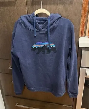 Patagonia Classic Navy Bear Hoodie with side pockets Women's medium Sweatshirt thumbnail 1