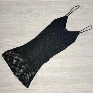 Black lace sheer widow dolls kill sleeveless short dress m/l witchy gothic knit thumbnail 1