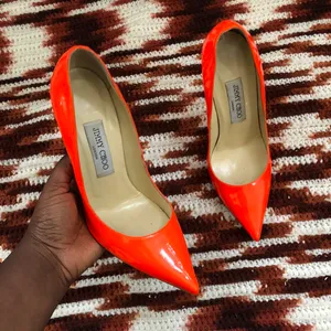Jimmy Choo Abel Neon Orange Patent Leather Stiletto Heels Pumps Pointed Toe #office siren #corporate EUR 37 / US 7 thumbnail 2