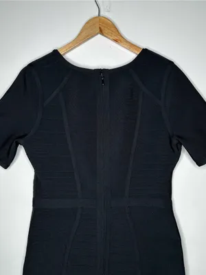 Dress The Population NEW! Black Koa Bandage Bodycon V-Neck Short Sleeve Dress L thumbnail 10