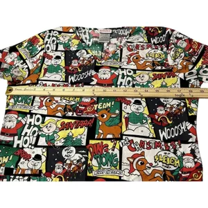 Rudolph Red Nosed Reindeer Christmas Scrub Top Comic Strip Holiday Womens XS thumbnail 4