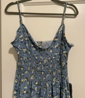 Blue & Cream Floral Print Ruffle Hem Tulip Maxi Dress Size Large NWT thumbnail 3