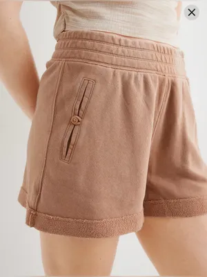 aerie tan beige High Waisted Chillax Fleece Lounge Shorts - size XL thumbnail 11