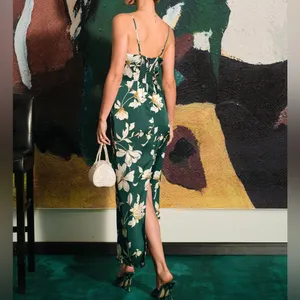 Rihoas Green Floral Slit Maxi Dress thumbnail 5
