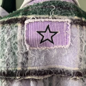 Pol x Anthropologie Purple Fuzzy Plaid Shacket Corduroy Trim Medium. thumbnail 6