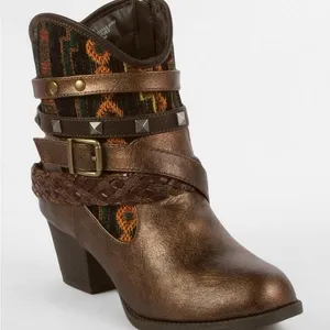 BKE/Buckle “Pluto” Bronze Ankle Boots with Patterned Fabric Size 8.5 thumbnail 1