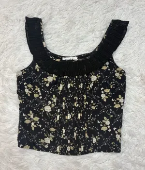Heartloom Black Floral Pleated Square-Neck Tank Top thumbnail 1
