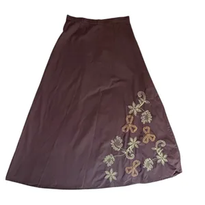 Vintage 90s Y2K Whimsigoth Brown Embroidered A-Line Maxi Skirt Cottagecore Sz 10 thumbnail 2