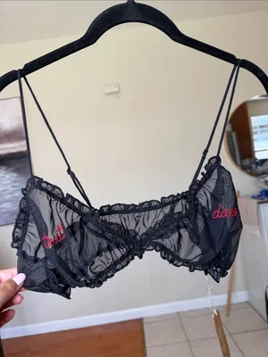NWT SKIMS Sleepover Triangle Bralette Mesh Truth Dare Onxy Black size L thumbnail 7