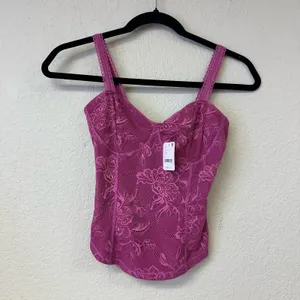 Free People High Standards Floral Lace Cami in Dahlia Mauve Size XS NWT thumbnail 2