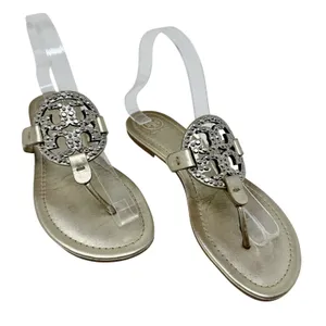 Tory Burch Miller Crystal Embellished Sandal Platinum Metallic Size 8 thumbnail 1