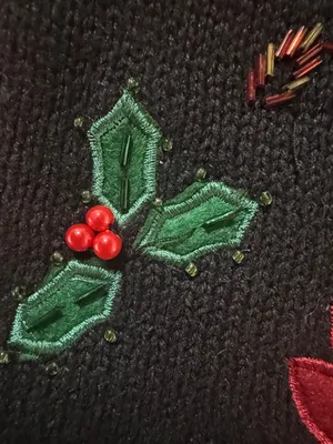 Vtg Women Ugly Christmas Sweater Vest Zip Up Poinsettia Embroidered Beaded 4/6 thumbnail 3