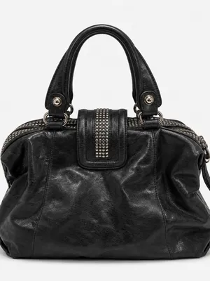 Marciano Black Leather Tote with Studded Stripe and Logo thumbnail 3