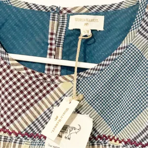 WORLD MARKET Size Small/Medium Plaid Ruffle‎ PATCHWORK TOP NEW thumbnail 3
