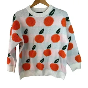 NWT Cider Whitey Orange Print Knit Sweater Novelty Fruit Cozy Pullover Size M thumbnail 1