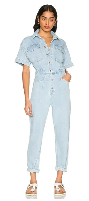 FREE PEOPLE We the Free Marci Denim Jumpsuit Size Medium thumbnail 1