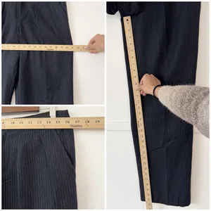 Free People Pinstripe Wide Leg Trousers 6 Navy Blue Low Rise Career Wool Blend thumbnail 10