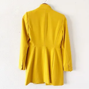 Zara Yellow Mustard Gold Inverted Lapel Minimalist Chic Longline Blazer Coat thumbnail 11