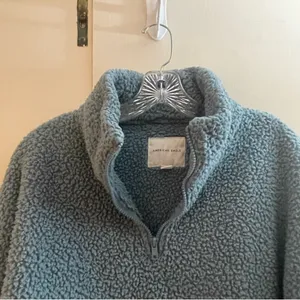 American Eagle Blue Sherpa sweater 1/4 Zip Pullover Sweatshirt size medium thumbnail 8