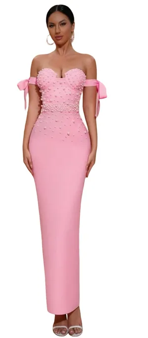 Boutique Pink and Pearl Maxi Dress thumbnail 1