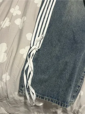 Edikted Dark Blue Boyfriend Jeans with White Side Stripes thumbnail 2