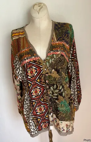 Johnny Was Fria Patch Lola Animal Print Floral Blouse Large thumbnail 1