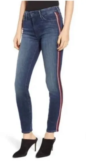 Mother Denim High Waisted Looker Jeans in Here Kitty, Kitty‎ Glitter Racer Sz 25 thumbnail 1