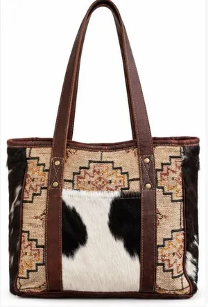 Myra Bag Southwestern Tapestry Hair-On-Hide Leather Tote Bag thumbnail 1