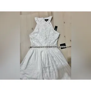 Lulus NWT Women Medium White Embroidered Lace Skater Mini Dress Coquette Chic thumbnail 6