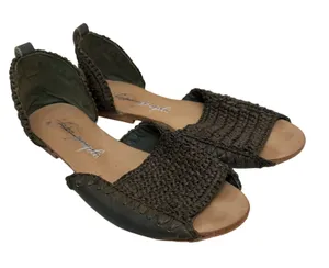 Free People Shoes Womens Size 7.5 38 Green Leather Woven Slip On Flat Sandals thumbnail 1
