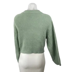 H&M Women's Green Cable Knit Ribbed V Neck Button Up Cardigan Sweater Top Size S thumbnail 4