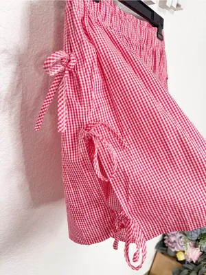 Miss Sparkling Red Gingham High Waist Shorts Side Tie Pocket Cottagecore Summer thumbnail 5