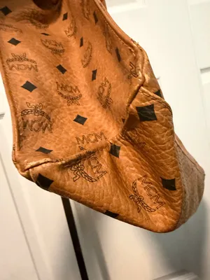 MCM Long Strap Leather Tote Bag Purse Brown Cognac Vintage‎ Authentic thumbnail 9