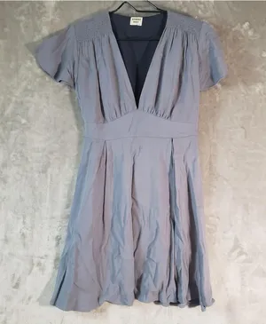 Aritzia Sunday Best Blue Short Sleeve V-Neck Pleated Tie Back A-Line Dress Small thumbnail 1