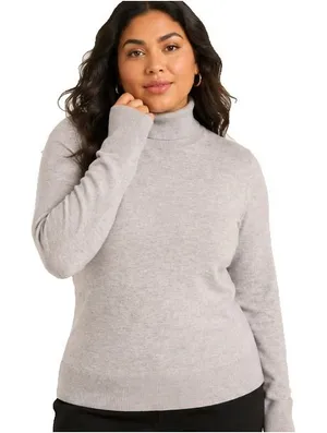 Free Assembly Womens Sweater Size L Heather Grey Ribbed Turtleneck Knit Classic thumbnail 1