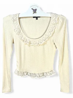 LULUS Women’s Coquette Appeal Cream Pointelle Lace Long Sleeve Top Size Medium thumbnail 3