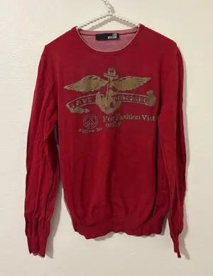 Moschino Sweater Women's Size XL Red Crewneck Pullover Jumper Luxe Designer Top thumbnail 1
