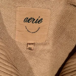 Aerie Oversized Quarter Zip Sweatshirt Tan‎ Ribbed Trim Pullover XS thumbnail 4