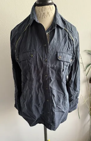 Free‎ People Off Campus Button Down Shirt Navy Metallic Size Small thumbnail 1
