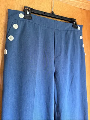 Haver + Blair London Blue Wide Leg Sailor Pants White Button Accents Size M thumbnail 2