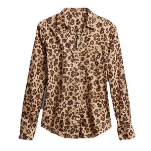 Gap Perfect Shirt SMALL Button Up Animal Print Brown Twee Coquette thumbnail 1