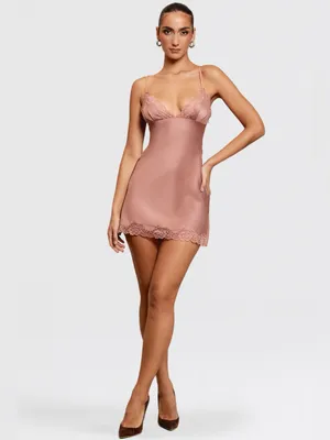 House of CB Nia Rose Pink Satin & Lace Slip Dress M thumbnail 10