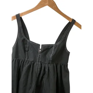 Collusion Black Contrast‎ Stitch Babydoll Mini Dress Square Neck US 2 F103749 thumbnail 4