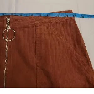 Brown Corduroy Zip Front Mini Skirt Dark Academia Preppy Twee Pockets 90s Size L thumbnail 4