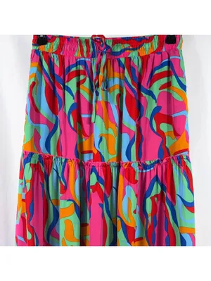Colorful Abstract Print Tiered Maxi Skirt Size M thumbnail 2