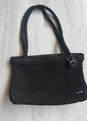 The Sak Black Crochet Knit Shoulder Bag Boho Baguette Purse thumbnail 1
